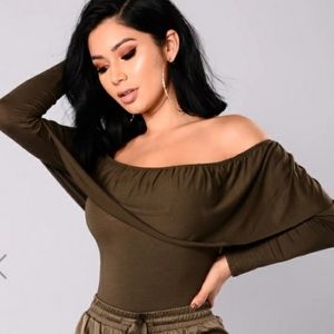 Fashio Nova off the shoulder long sleeve bodysuit